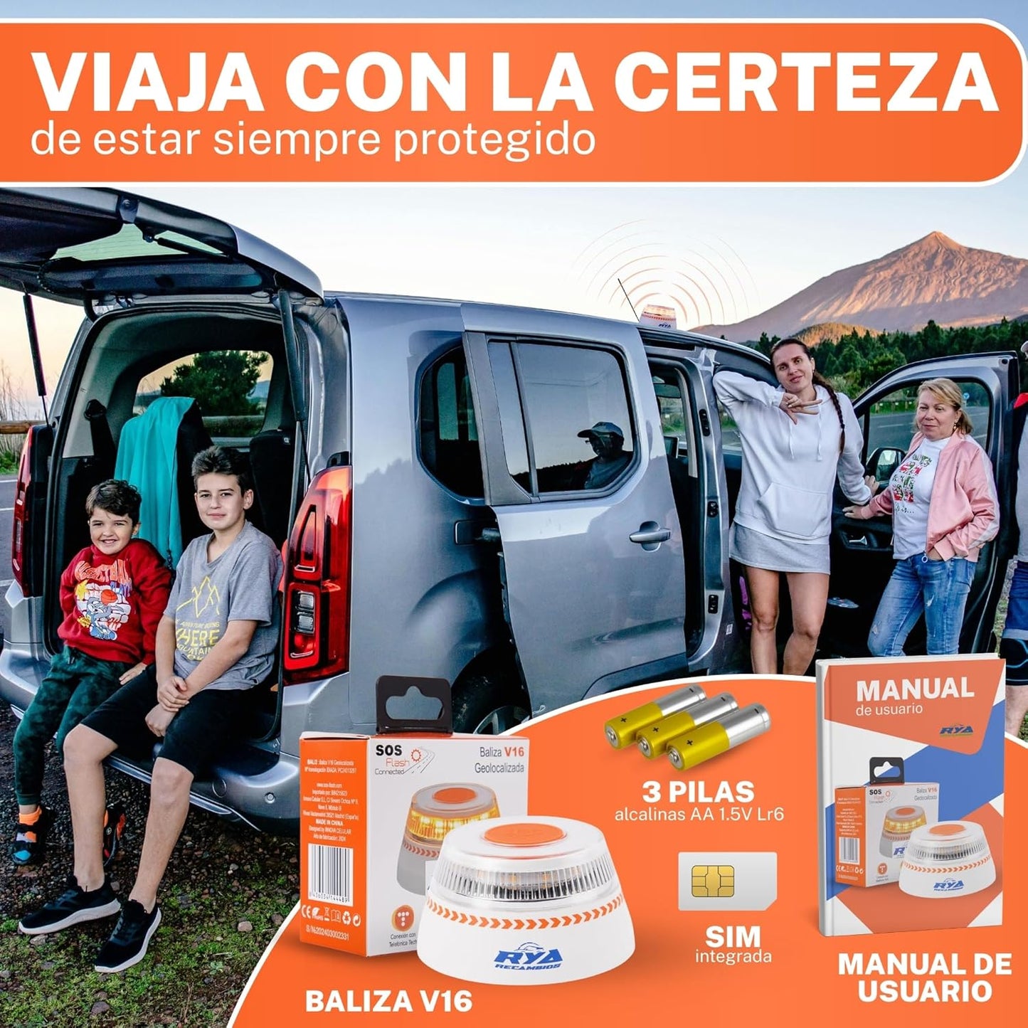 Luz de Emergencia V16 con Geolocalización Homologada y Conectada con la DGT 3.0 SIM Incorporada.
