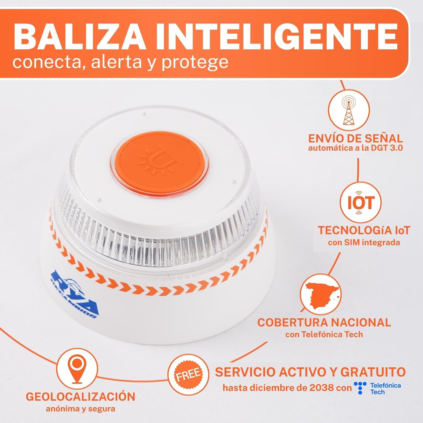 Luz de Emergencia V16 con Geolocalización Homologada y Conectada con la DGT 3.0 SIM Incorporada.
