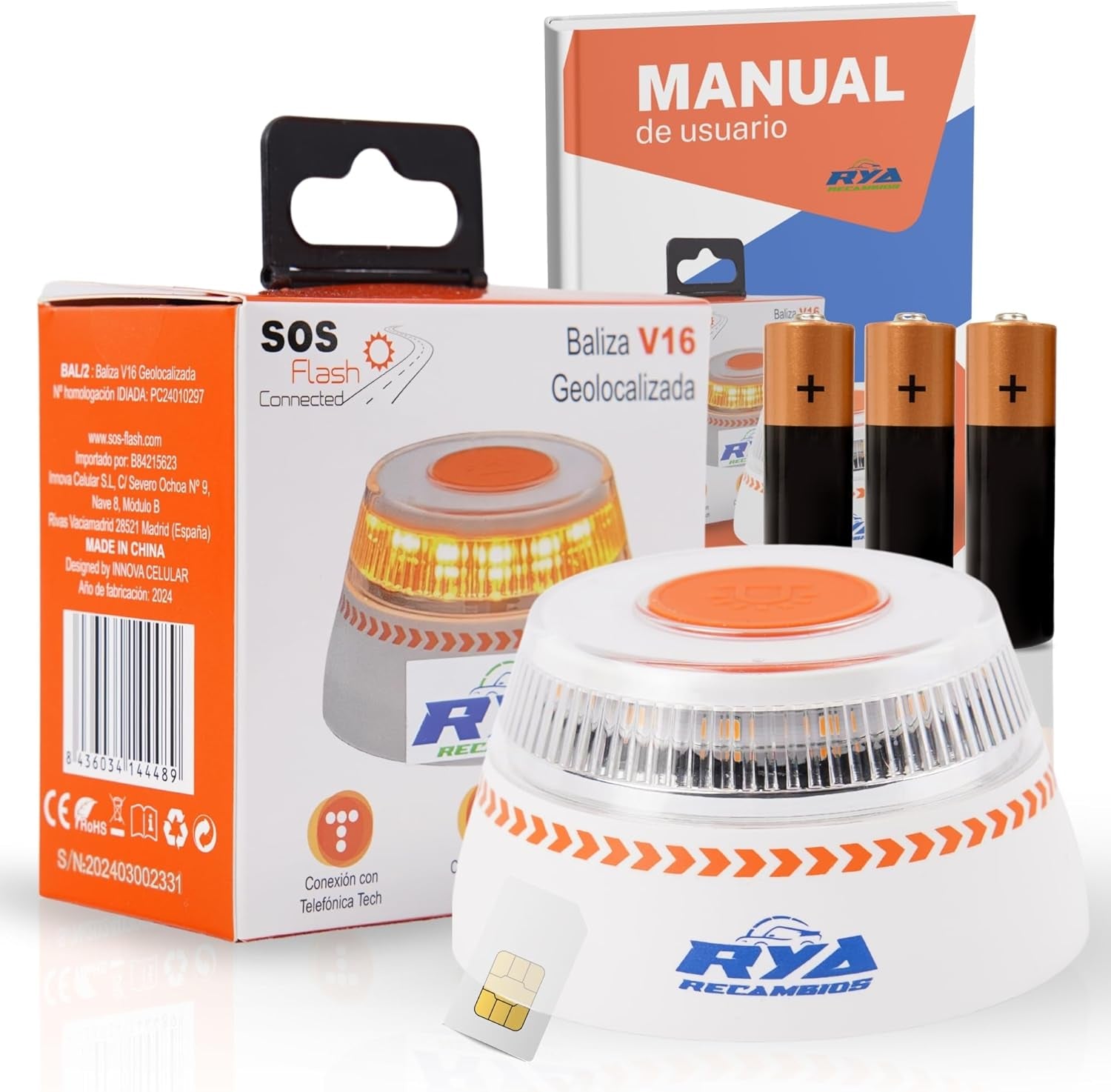 Luz de Emergencia V16 con Geolocalización Homologada y Conectada con la DGT 3.0 SIM Incorporada.