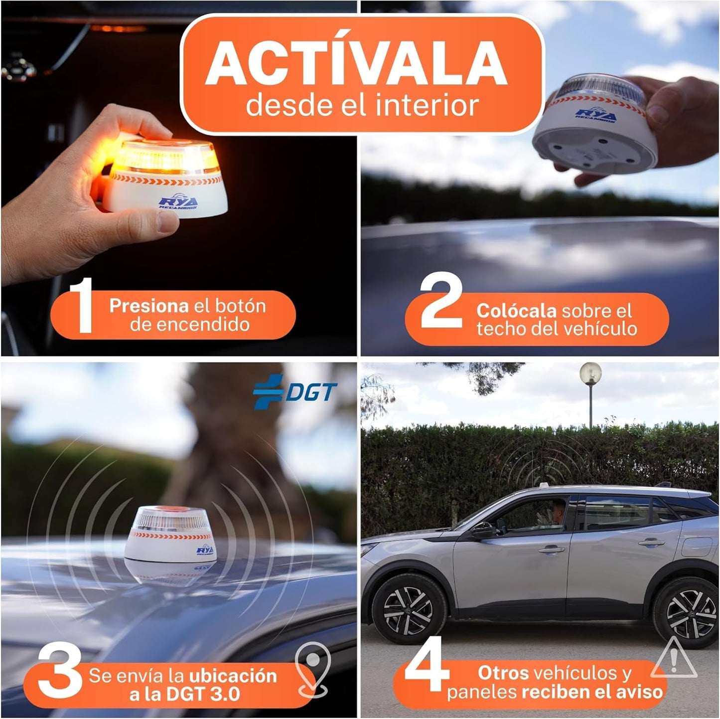 Luz de Emergencia V16 con Geolocalización Homologada y Conectada con la DGT 3.0 SIM Incorporada.