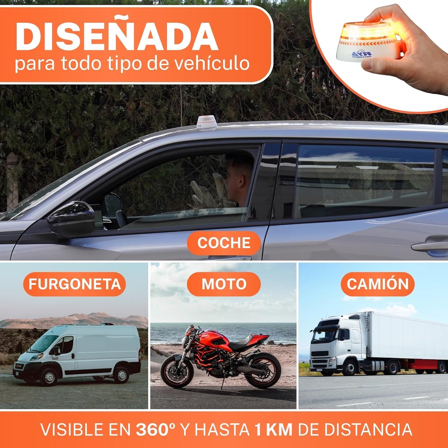 Luz de Emergencia V16 con Geolocalización Homologada y Conectada con la DGT 3.0 SIM Incorporada.
